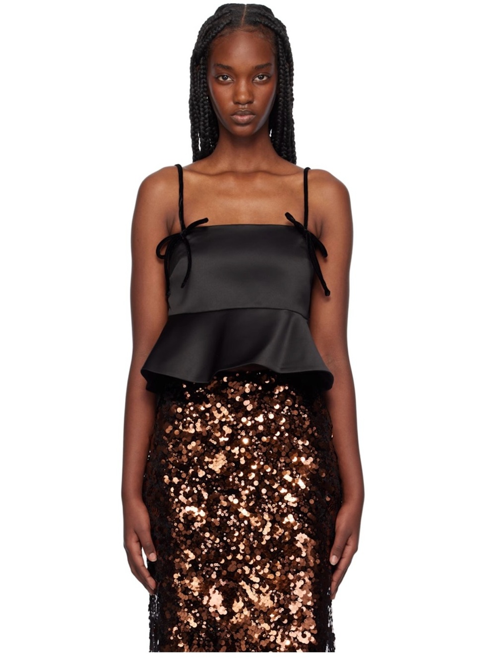 NWOT GANNI peplum-hem cropped satin top